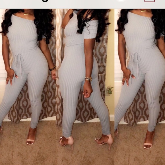 Off the shoulder ribbed jumpsuit - Picture 1 of 3